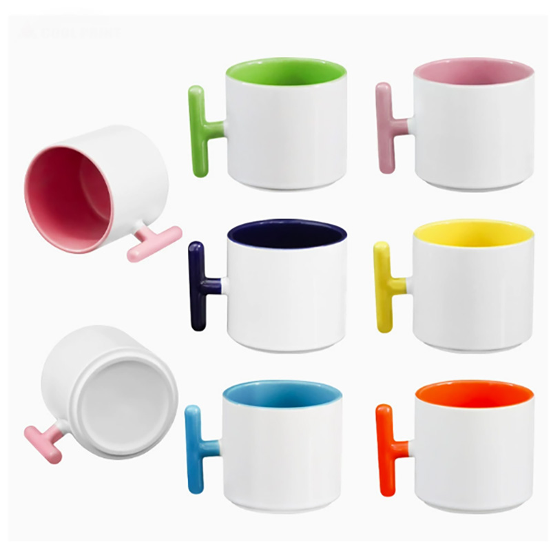 Sublimation Mug White - 2PCS Creativity T-shaped handle ceramic mug